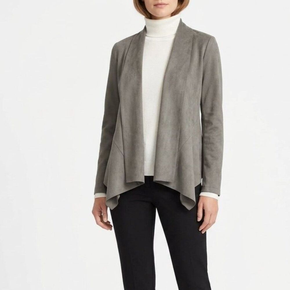 Bagatelle Gray Faux Suede Open Front Long Sleeve Drape Neck Jacket M